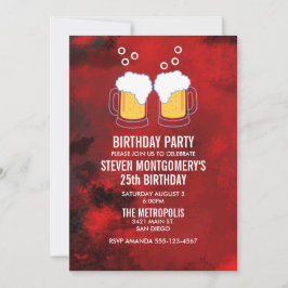 赤モダン抽象芸術とビールステイン誕生日 招待状