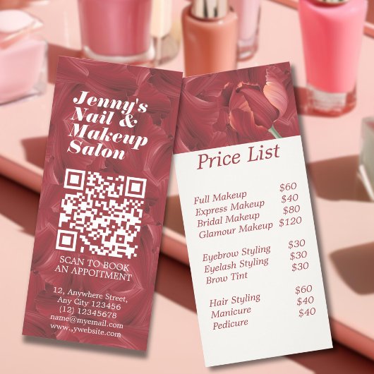 赤モダン抽象芸術パターン爪、 ネイル価格表 ラックカード