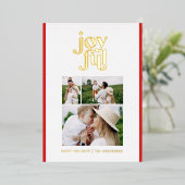 赤モダン抽象芸術喜び3フォトフォイル休日 箔シーズンカード (立ち正面)