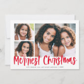 赤モダン文字のメリークリスマス3写真 シーズンカード (正面)