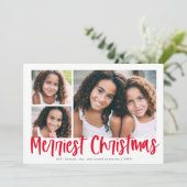 赤モダン文字のメリークリスマス3写真 シーズンカード (スタンド正面)