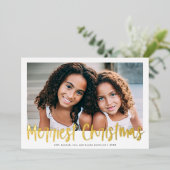 赤モダン文字のメリークリスマス 箔シーズンカード (立ち正面)