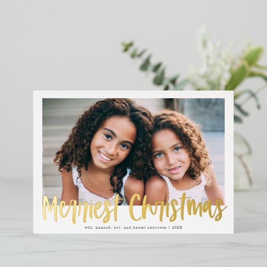 赤モダン文字のメリークリスマス 箔シーズンカード (立ち正面)