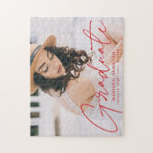 赤モダン文字の写真卒業 ジグソーパズル (縦)