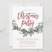 赤モダン文字クリスマスパーティー緑 招待状 (正面)