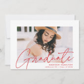 赤モダン文字フォト卒業パーティー 招待状 (正面)