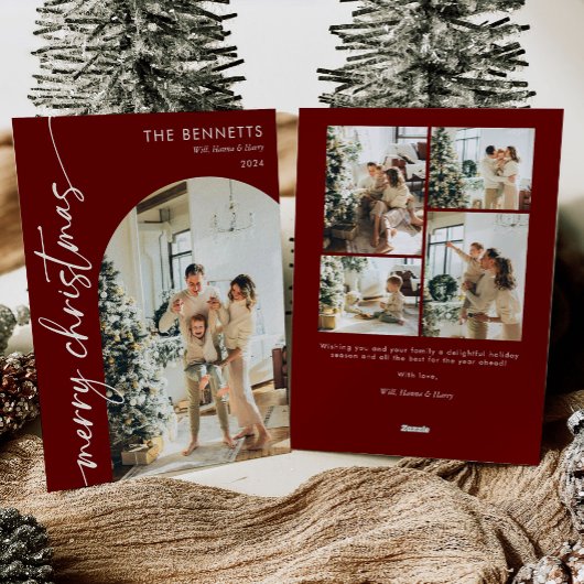 赤モダン文字メリークリスマスアーチ写真 シーズンカード