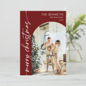 赤モダン文字メリークリスマスアーチ写真 シーズンカード (スタンド正面)