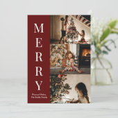 赤モダン文字メリークリスマスフォト シーズンカード (スタンド正面)