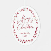 赤モダン文字メリークリスマスホリデー メタルオーナメント (正面左)