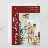 赤モダン文字メリークリスマス5写真 シーズンカード (正面)