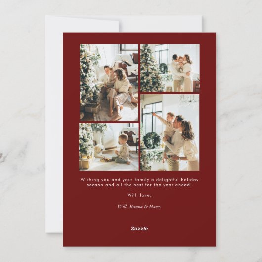 赤モダン文字メリークリスマス5写真 シーズンカード (裏面)