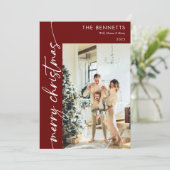 赤モダン文字メリークリスマス5写真 シーズンカード (スタンド正面)