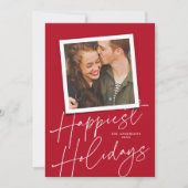 赤モダン文字最も幸せな休日のフォトカード シーズンカード (正面)