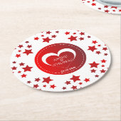 赤モダン星とハート ラウンドペーパーコースター (アングル)