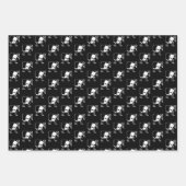 赤モダン暗緑色の黒いサンタクロース模様 ラッピングペーパーシート (正面3)