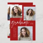 赤モダン書五写真卒業パーティー 招待状 (正面/裏面)