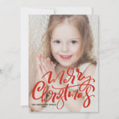 赤モダン書写真メリークリスマス シーズンカード (正面)