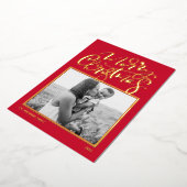 赤モダン書写真メリークリスマス 箔シーズンカード (回転した状態)