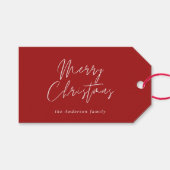 赤モダン書目出しクリスマススクリプト ギフトタグ (正面(横))
