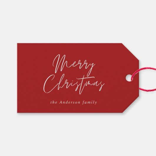 赤モダン書目出しクリスマススクリプト ギフトタグ (正面(横))
