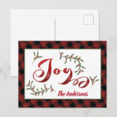 赤モダン書道ジョイ・ホリー・ホリデー・カード シーズンポストカード (正面/裏面)