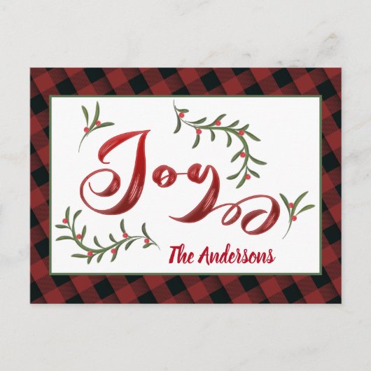 赤モダン書道ジョイ・ホリー・ホリデー・カード シーズンポストカード (正面)