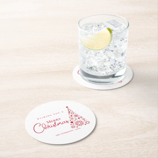 赤モダン書道楽しいクリスマス ラウンドペーパーコースター (インサイチュ)