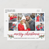 赤モダン書5写真メリークリスマス ポストカード (正面/裏面)