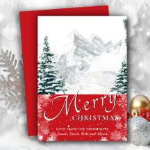 赤モダン松ツリースノーフレーク《写真》ぼけ味シックなスクリプト