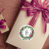 赤モダン水カラークリスマスリースモノグラム ラウンドシール