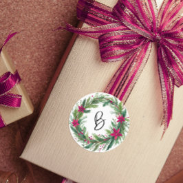 赤モダン水カラークリスマスリースモノグラム ラウンドシール