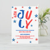 赤モダン水彩色タイポグラフィ7月4日 招待状 (スタンド正面)