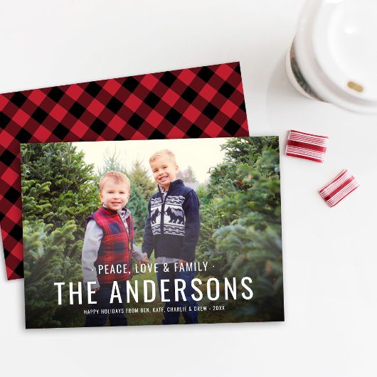 赤モダン水牛のプレイド家族写真 シーズンカード