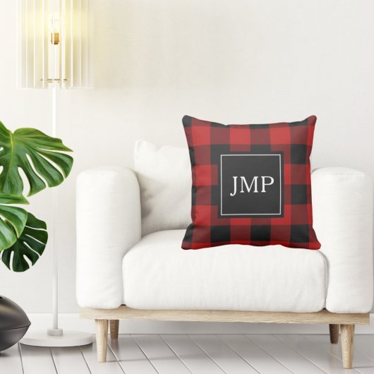 赤モダン水牛のプレイド |個人イニシャル クッション