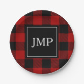 赤モダン水牛のプレイド |個人イニシャル ペーパープレート (正面)