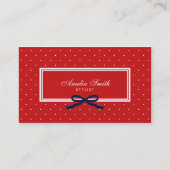 赤モダン水玉模様ブルーリボンソーシャルメディア 名刺 (正面)