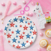 赤モダン水色の星7月4日 ペーパープレート (パーティー)