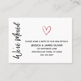 赤モダン水色ハート付き「引っ越しました」カード 名刺