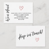 赤モダン水色ハート付き「引っ越しました」カード 名刺 (正面/裏面)