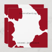 赤モダン水色ベビー発表 招待状 (正面/裏面)