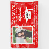 赤モダン泡おめでとう写真卒業ヤード 横断幕 (縦)