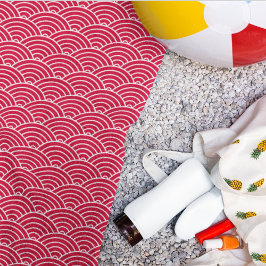 赤モダン波日本の幾何パターン ビーチタオル