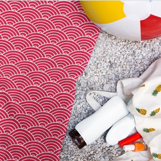 赤モダン波日本の幾何パターン ビーチタオル