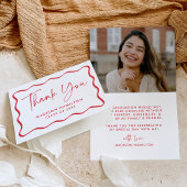 赤モダン波額写真卒業 サンキューカード