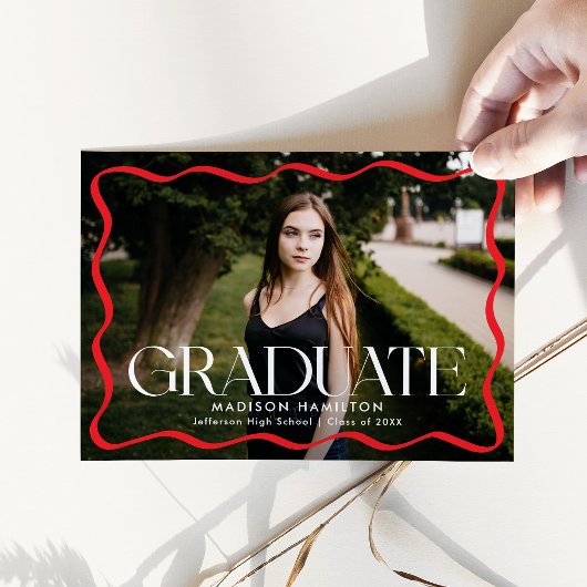 赤モダン波額卒業生2写真卒業 案内状