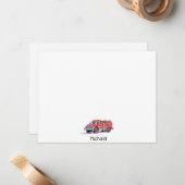 赤モダン消防車の名パーソナライズされた前 ノートカード (正面/裏面インサイチュ)
