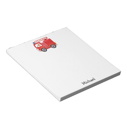 赤モダン消防車の名パーソナライズされた前 ノートパッド (アングル)