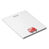 赤モダン消防車の名パーソナライズされた前 ノートパッド (アングル)