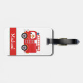 赤モダン消防車の名パーソナライズされた前 ラゲッジタグ (裏面横)